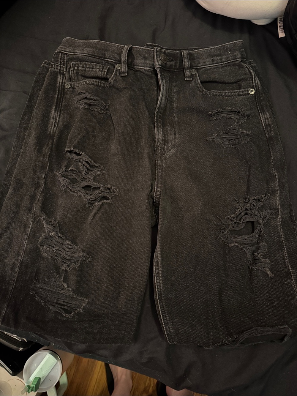 Black very distressed mom jean